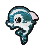 J031 Дельфин 12,5х9,5 см Термоаппликация на фетре с двусторонними пайетками 1 шт