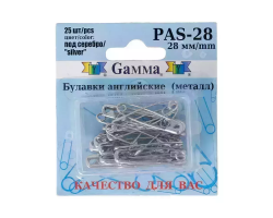 Булавки английские "Gamma" PAS-28 под серебро сталь в блистере 25 шт 28 мм