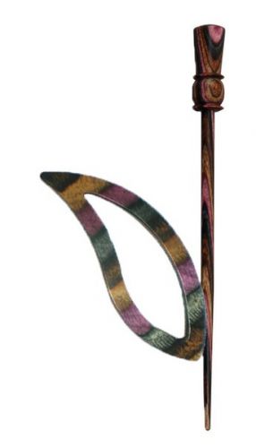 Заколка деревянная пестрая (листок)