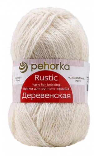 Пряжа Деревенская (100% шерсть), Пехорка, 001 белый