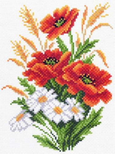 Вышивка 1477 - Маки и ромашка