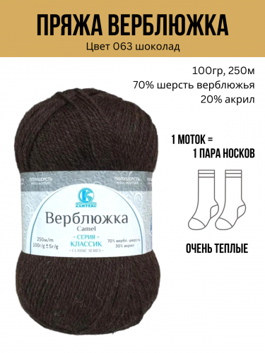 Пряжа Верблюжка, цвет 063 шоколад