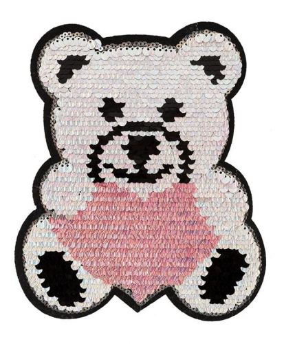 J013 Медведь 16.5х18.5 см Термоаппликация на фетре с двусторонними пайетками 1 шт