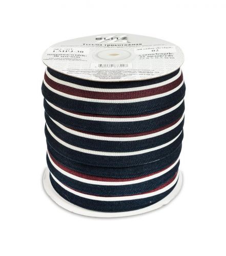 Тесьма декоративная "BLITZ" лампасная 25мм — 02 т.синий/белый/бордовый/белый/т.синий в катушке