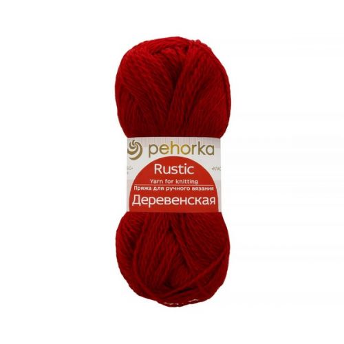 Пряжа Деревенская (100% шерсть), цвет красный мак (088), Пехорка
