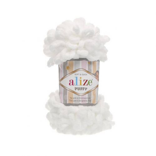 Пряжа Alize Puffy, 100гр/9,2м, 55 белый