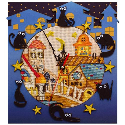 Вышивка крестиком и бисером Новая Слобода Часы Кошкин дом РТ6513