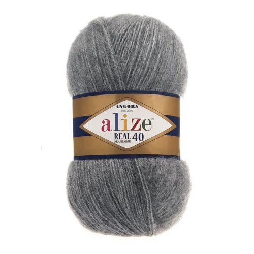 Пряжа Alize Angora Real 40, 100гр/480м, 182 средне-серый меланж Пряжа Alize Angora Real 40, 100гр/480м, 182 средне-серый меланж