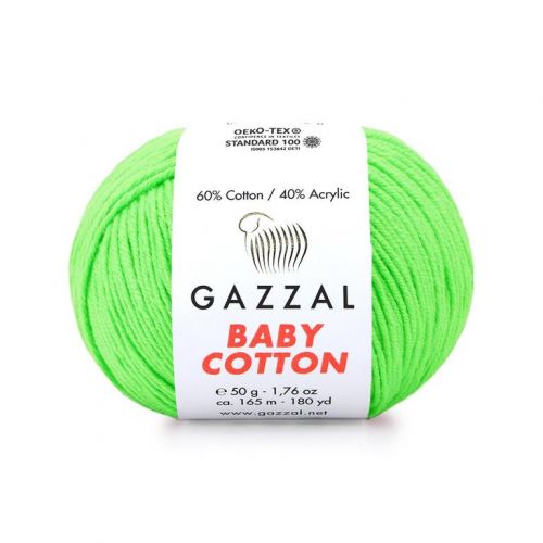 Пряжа Gazzal “Baby Cotton", 50г/165м — 3427 неон моток