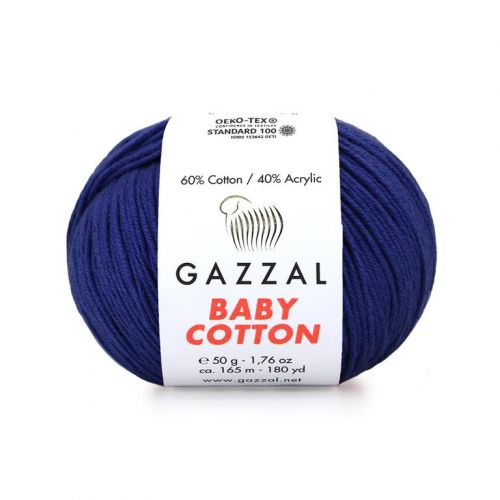 Пряжа Gazzal “Baby Cotton", 50г/165м-3438 т.синий- моток