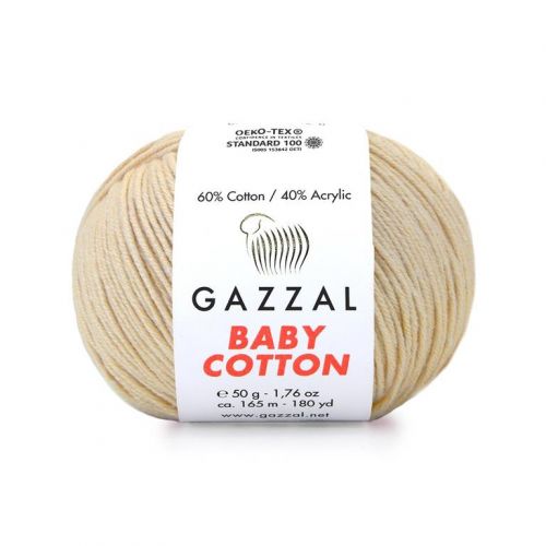 Пряжа Gazzal “Baby Cotton", 50г/165м-3445 бежевый- моток