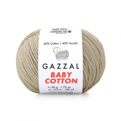 Пряжа Gazzal “Baby Cotton", 50г/165м-3446 песочный- моток