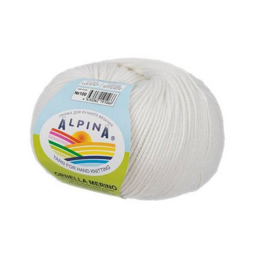 Пряжа ALPINA "ORNELLA MERINO" 50г/125м 100 белый