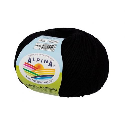 Пряжа ALPINA "ORNELLA MERINO" 50г/125м 200 черный