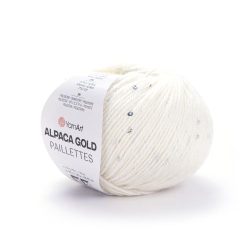 Пряжа Yarnart Alpaca Gold Paillettes, 50г/180м 9301, белый