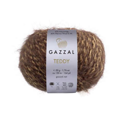 Пряжа Gazzal Teddy, 50г/150м коричневый меланж • 6541