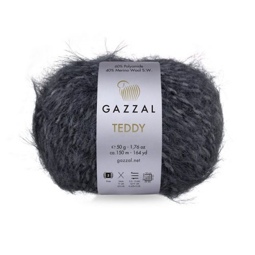Пряжа Gazzal Teddy, 50г/150м т.серый меланж • 6537