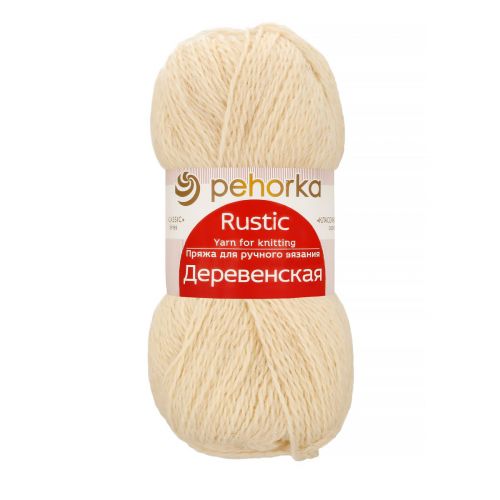 Пряжа Деревенская (100% шерсть), Пехорка, 001 белый