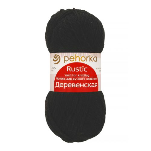 Пряжа Деревенская (100% шерсть), Пехорка, 002 черный