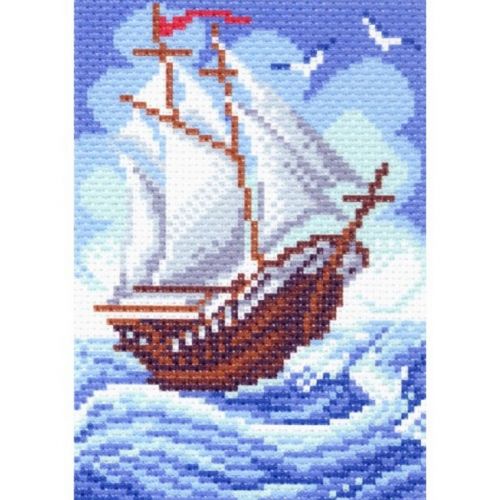 Вышивка 1438 - Кораблик (канва с рисунком)