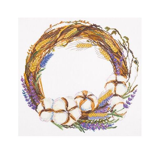 Вышивка PS-1943 Венок с лавандой и хлопком (Panna)