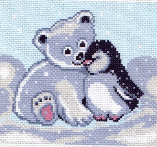 Вышивка 0126 - Мишка и пингвин (канва с рисунком) Вышивка 0126 - Мишка и пингвин (канва с рисунком)