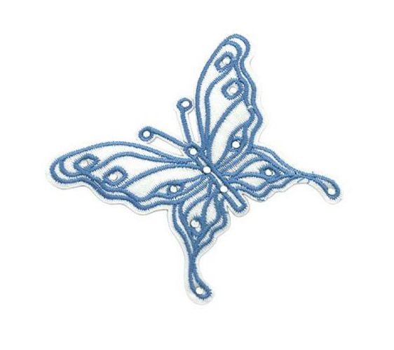 1432В бабочка голубая 6х8 см Термоаппликация